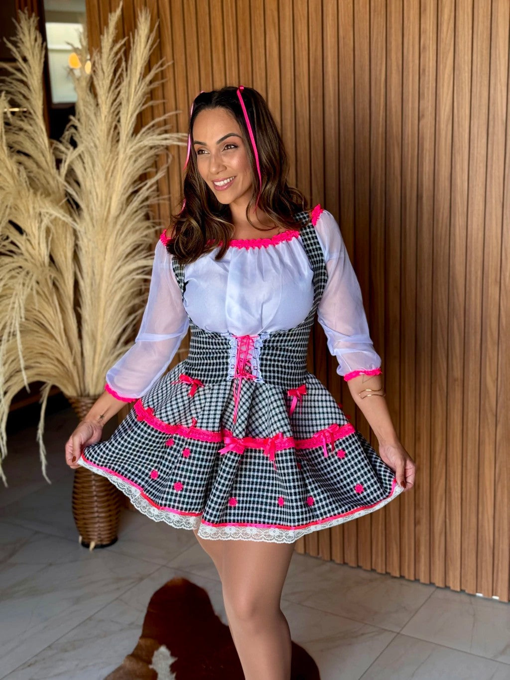 Vestido junino com colete e camisa - Isa